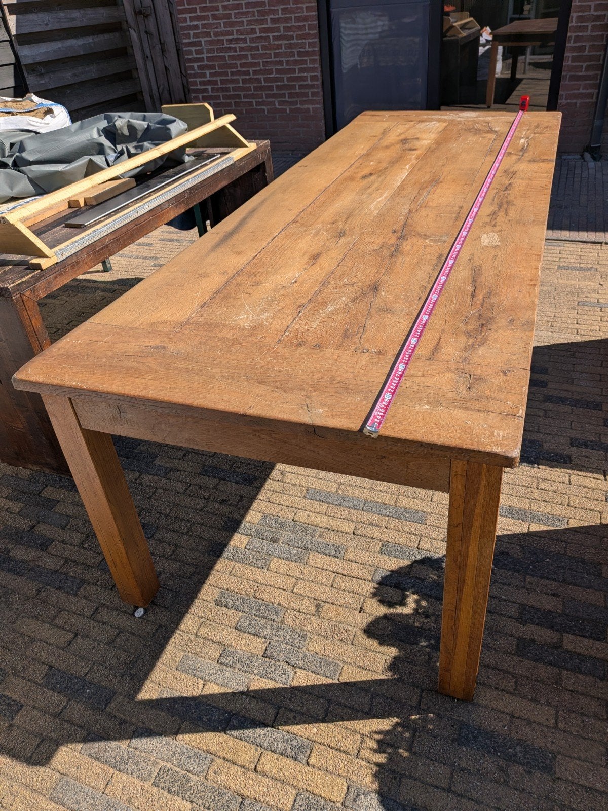 Robuuste eiken tafel met 2 lades - Keet, mancave of kro, Ophalen, Gebruikt, Mancave kroeg cafe keet, Eikenhout