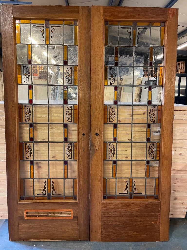 2 deuren met glas in lood.1 stuks 218x77.5cm en 218x88.5cm, Antiek en Kunst, Ophalen