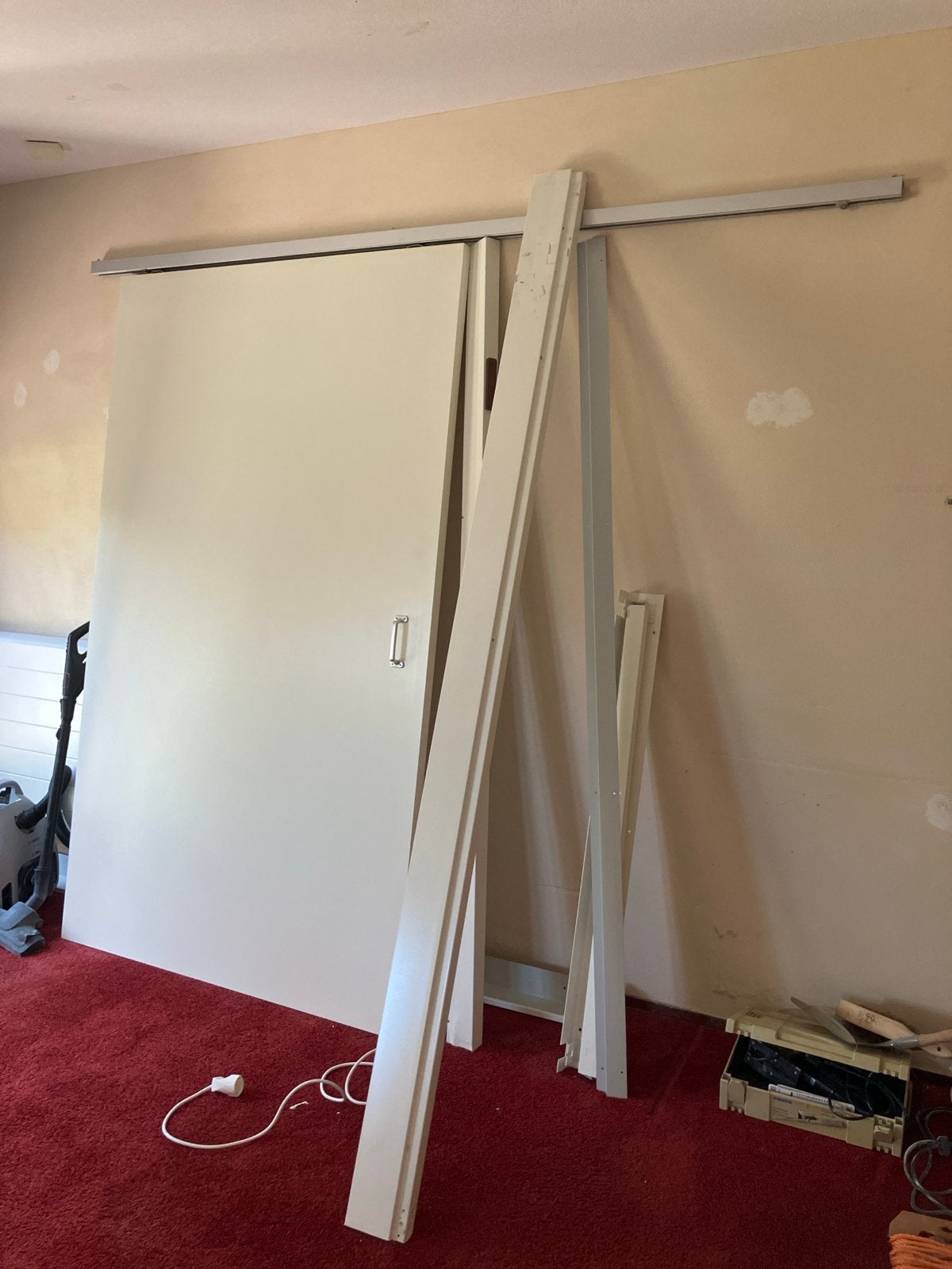 Gratis: Witte schuifdeur met rails, Gebruikt, 150 tot 225 cm, Schuifpui, Hout