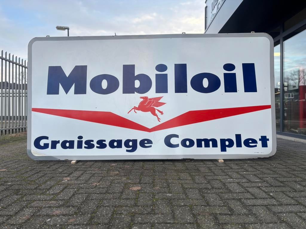 Mobiloil emaille reclamebord XXL, Ophalen, Gebruikt, Reclamebord