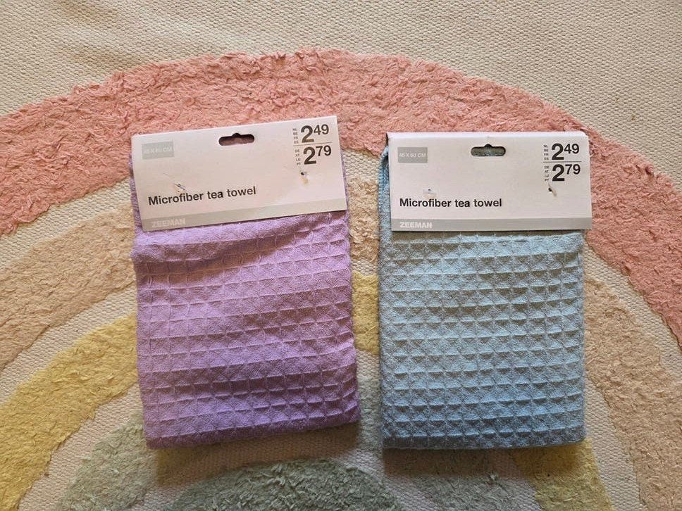 Twee nieuwe theedoeken Zeeman lila en blauw, Zeeman, Blauw, Polyester, Nieuw