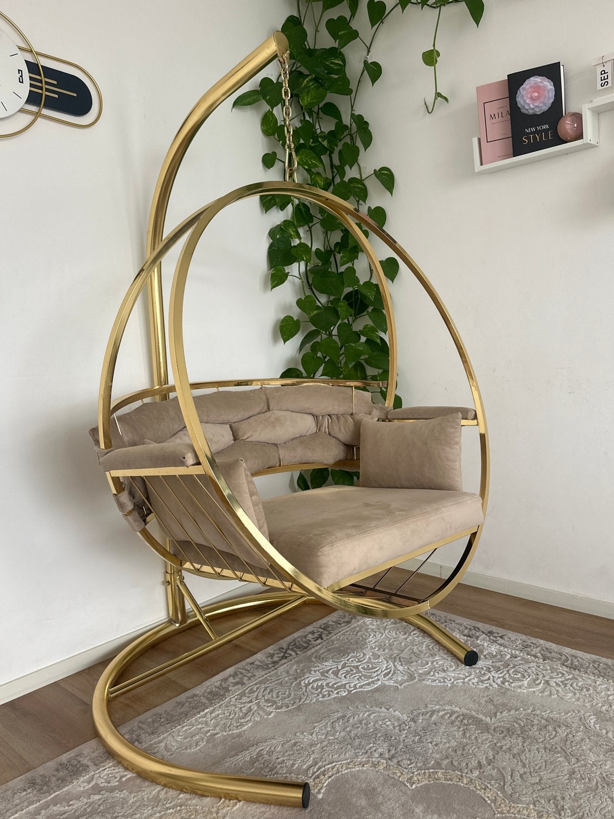 Luxe gouden hangstoel voor 2 personen - Zeer mooie staat, Ophalen, Overige kleuren, Zo goed als nieuw, Metaal