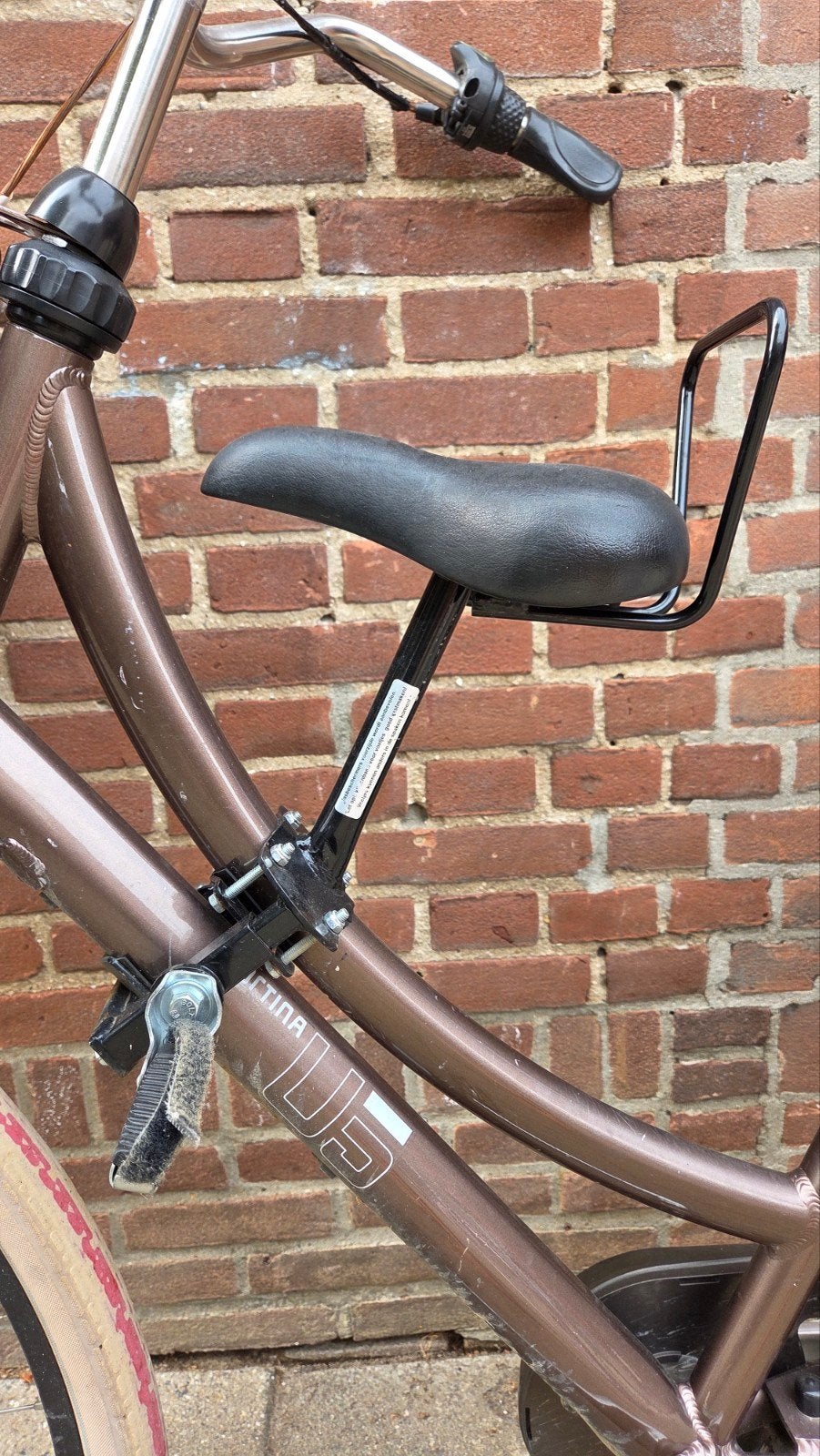 Fietsstang zitje voor damesfiets - Gebruikt, Ophalen of Verzenden, Gebruikt, Voorzitje, Voetsteuntjes
