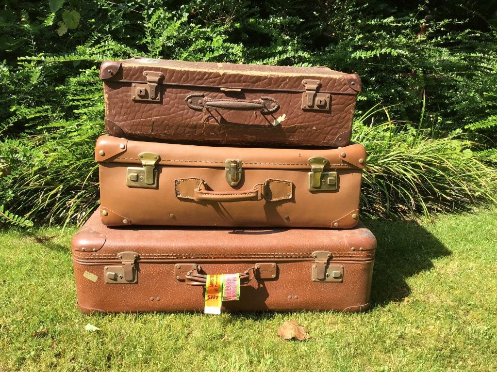 3 vintage koffers, Ophalen, Gebruikt, Leer