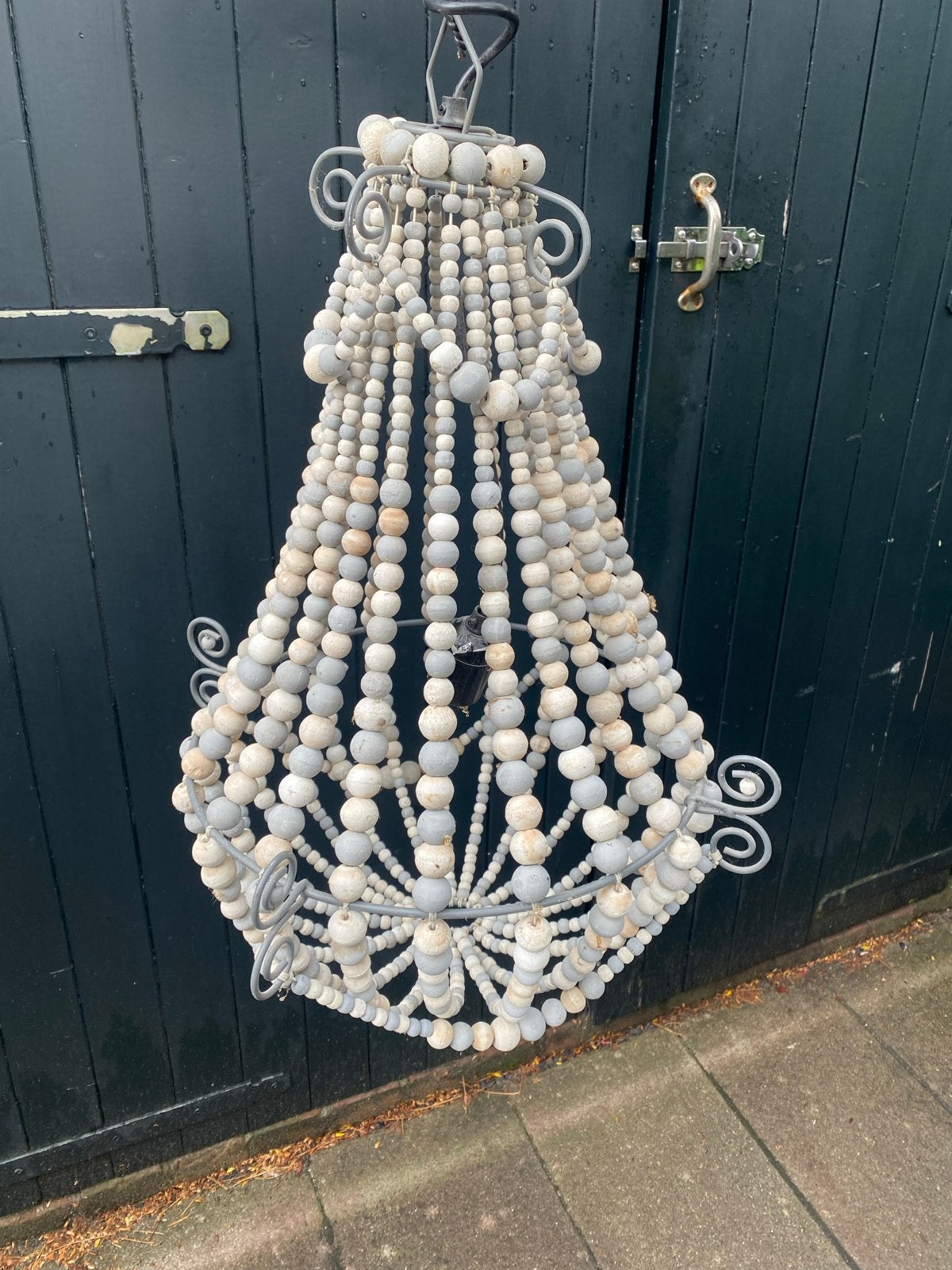 Unieke houten kralen kroonluchter - 35x70 cm, Huis en Inrichting, Ophalen, Gebruikt, Hout