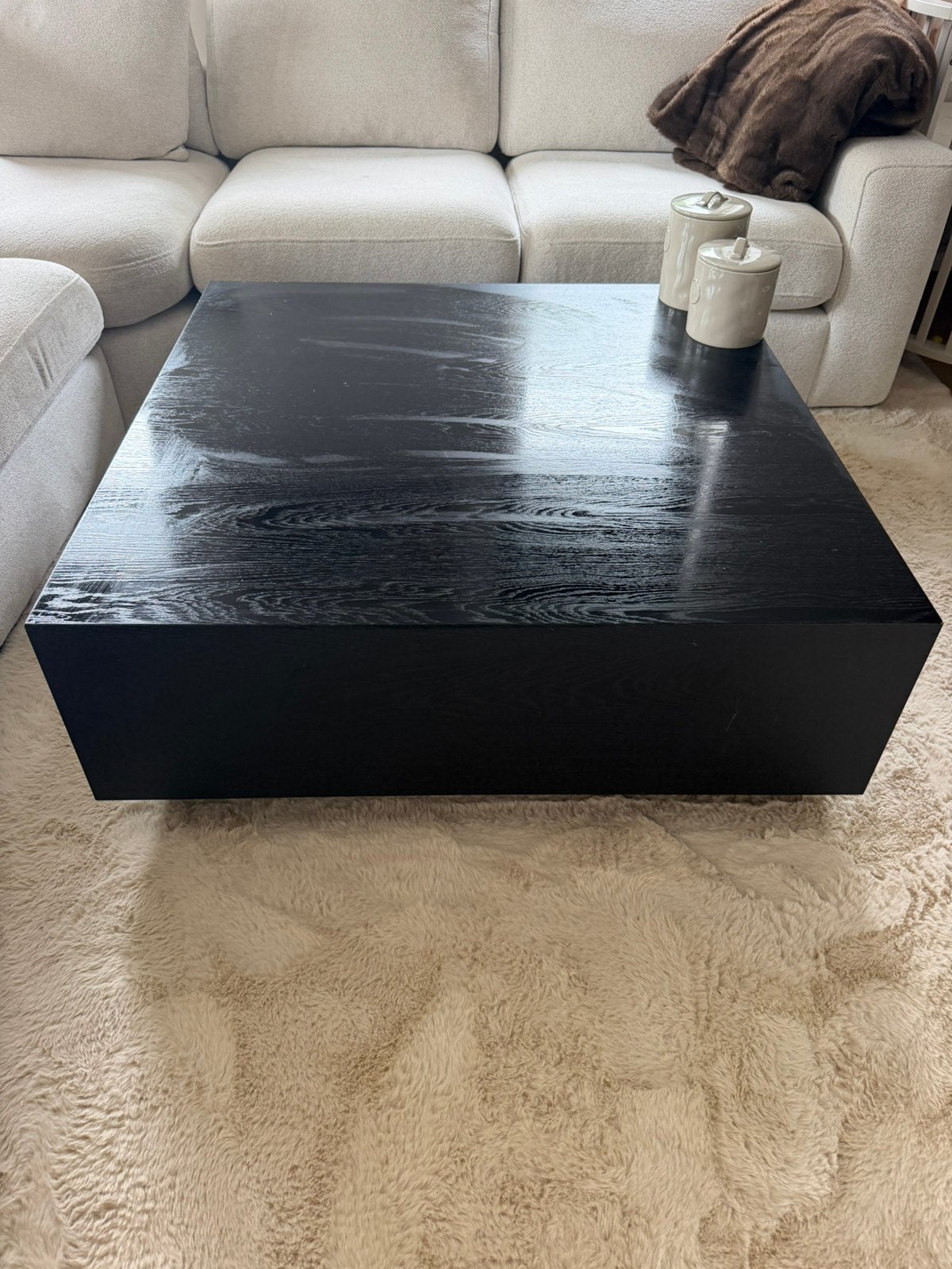 Salontafel zwart mango hout 100x100, Huis en Inrichting, Tafels | Salontafels, Ophalen, 50 tot 100 cm, Rond, Zo goed als nieuw