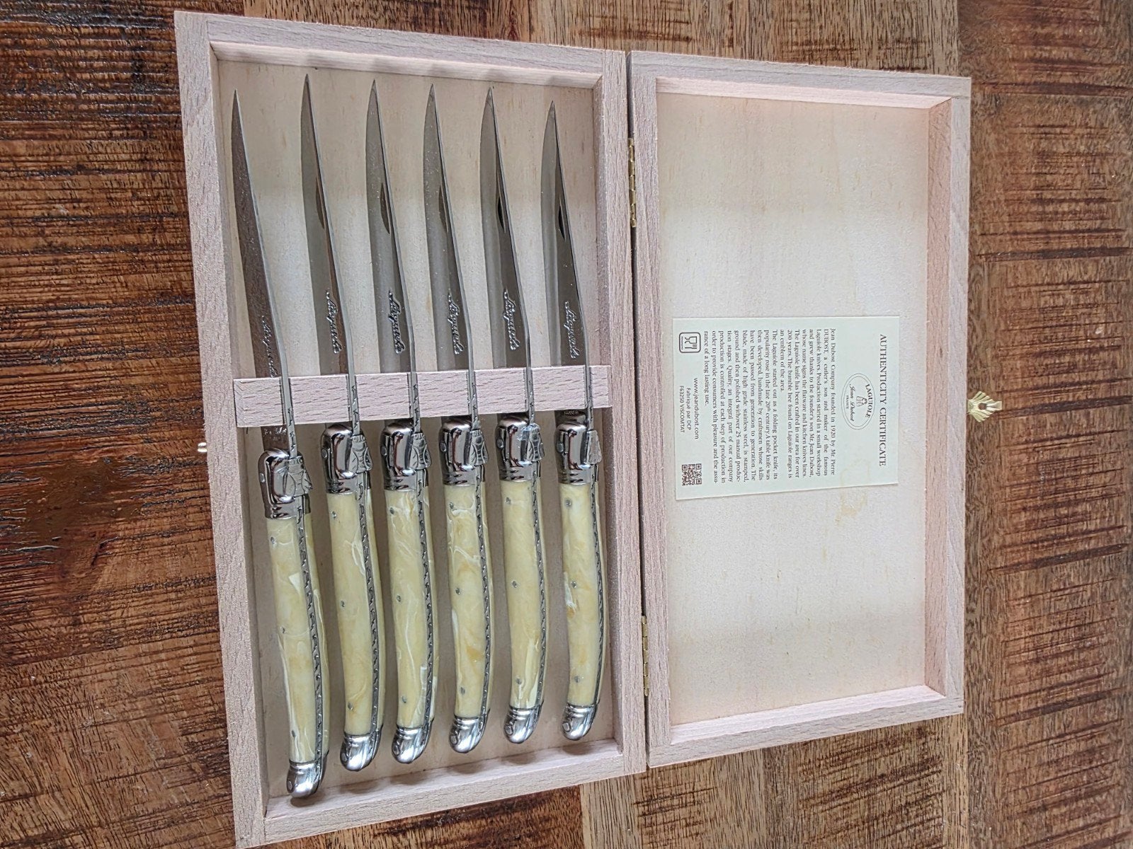 Laguiole Jean Dubost 6-delige Steakmessenset Ivoor-effect, Huis en Inrichting, Overige materialen, Bestekset, Ophalen of Verzenden