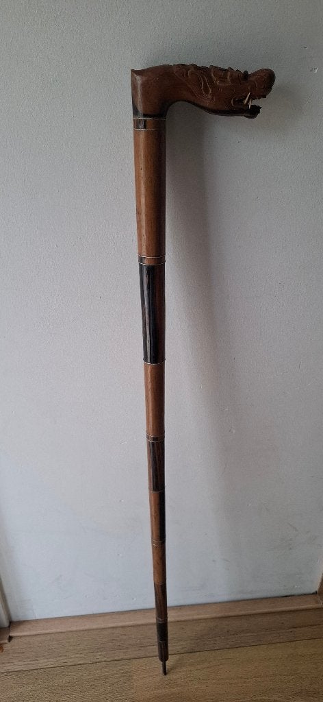 Antieke Wandelstok met Drakenkop Houtsnijwerk (ca 85cm), Ophalen, Gebruikt, Onbekend, Onbekend