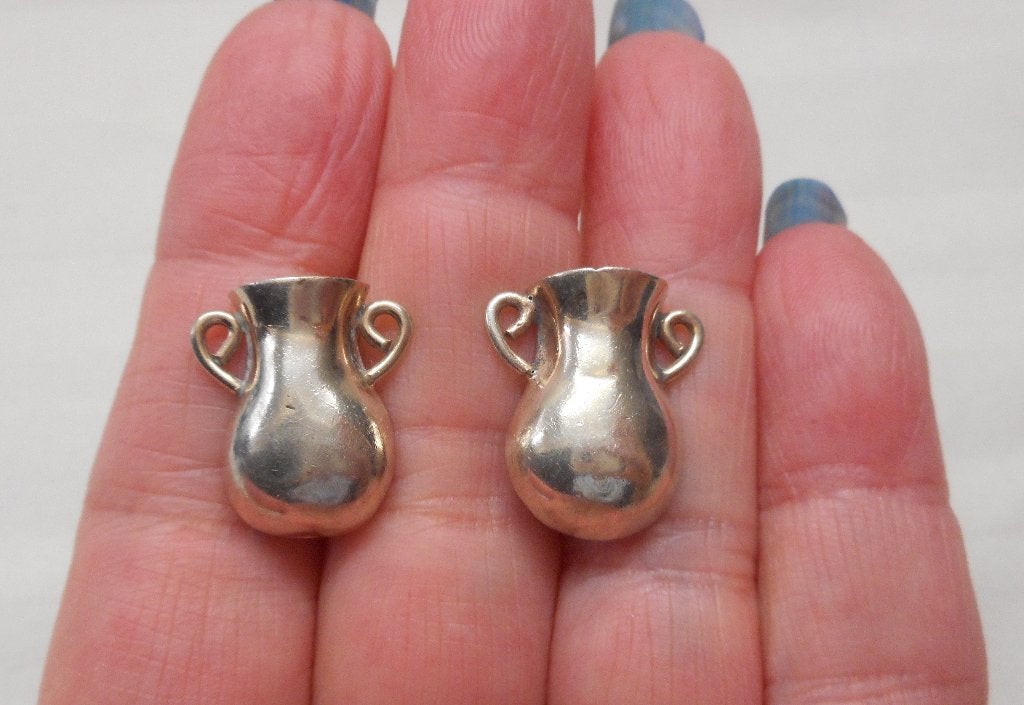 Antieke bijzondere zilveren schroef oorbellen kruik nr.481, Verzenden, Zilver, Oorbellen