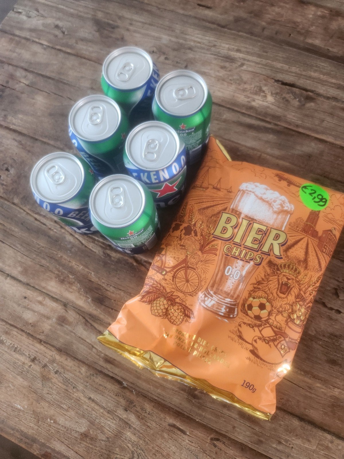 6 blikjes Heineken 0% + bier chips 0%, Ophalen of Verzenden