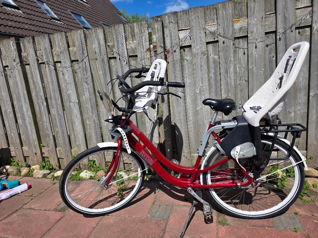 Moederfiets met zitje €250, Fietsen en Brommers, Fietsen | Dames | Moederfietsen, 53 tot 56 cm, Dubbele standaard, Zo goed als nieuw