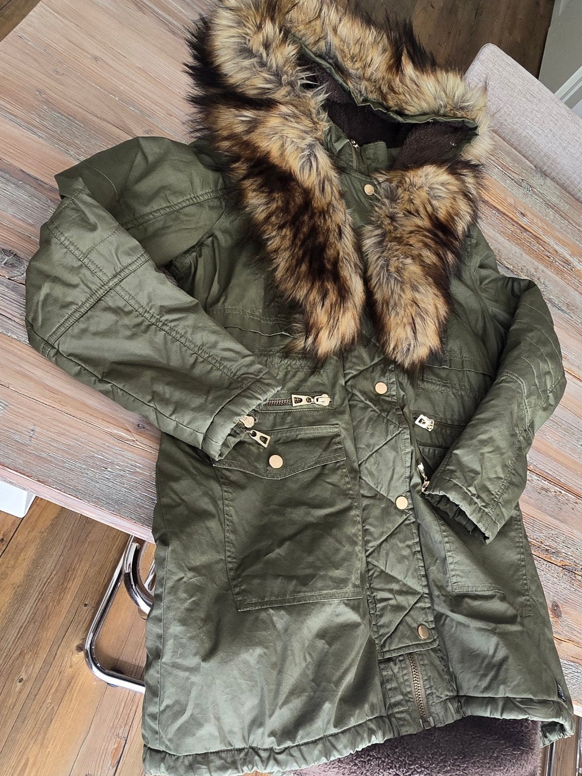 legergroene damesjas maat L (40/42), Kleding | Dames, Jassen | Winter, Ophalen, Zo goed als nieuw, Groen