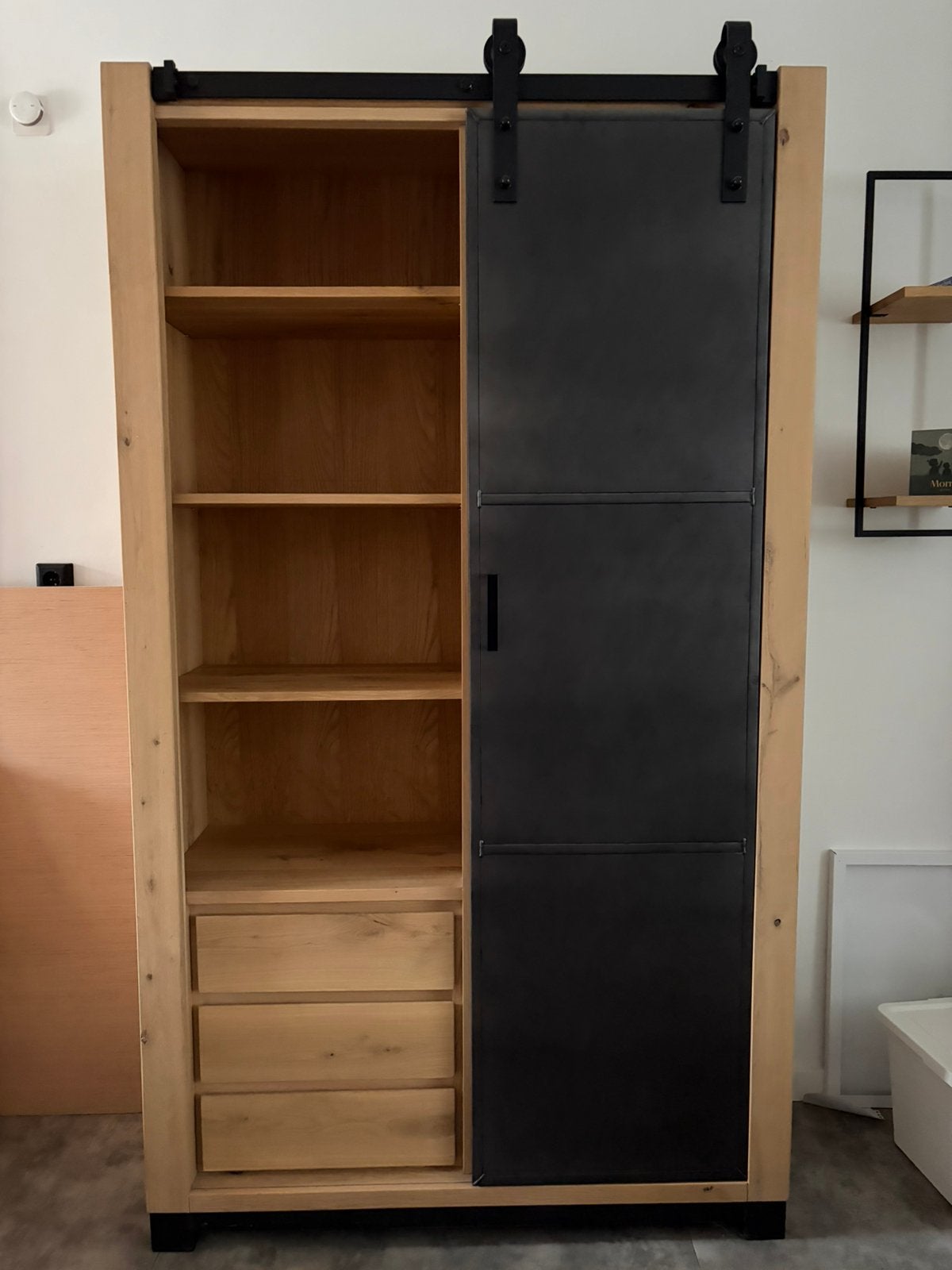 Mooie eikenhouten iniana kast van de Bommel, Ophalen, 100 tot 150 cm, 200 cm of meer, Eikenhout