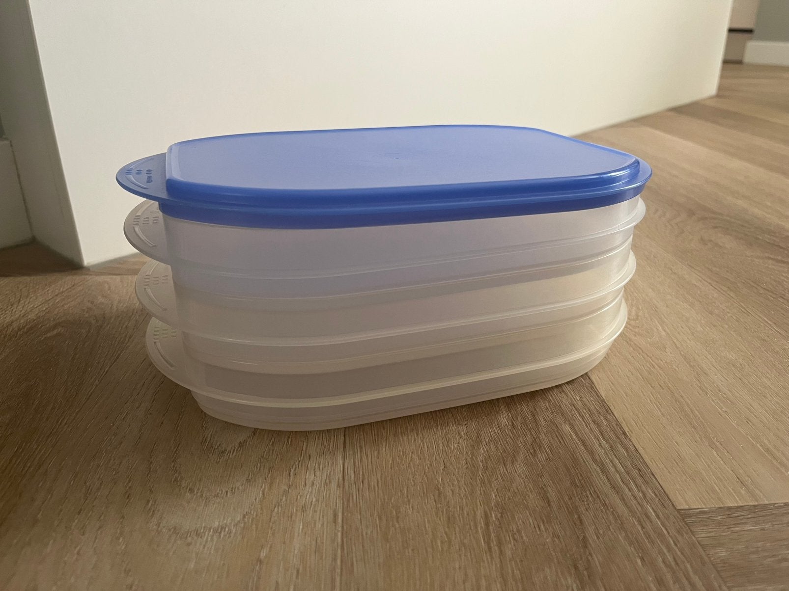 Vleeswaren bewaarbakjes, set van 3, blauw, Tupperware, Ophalen, Gebruikt, Blauw