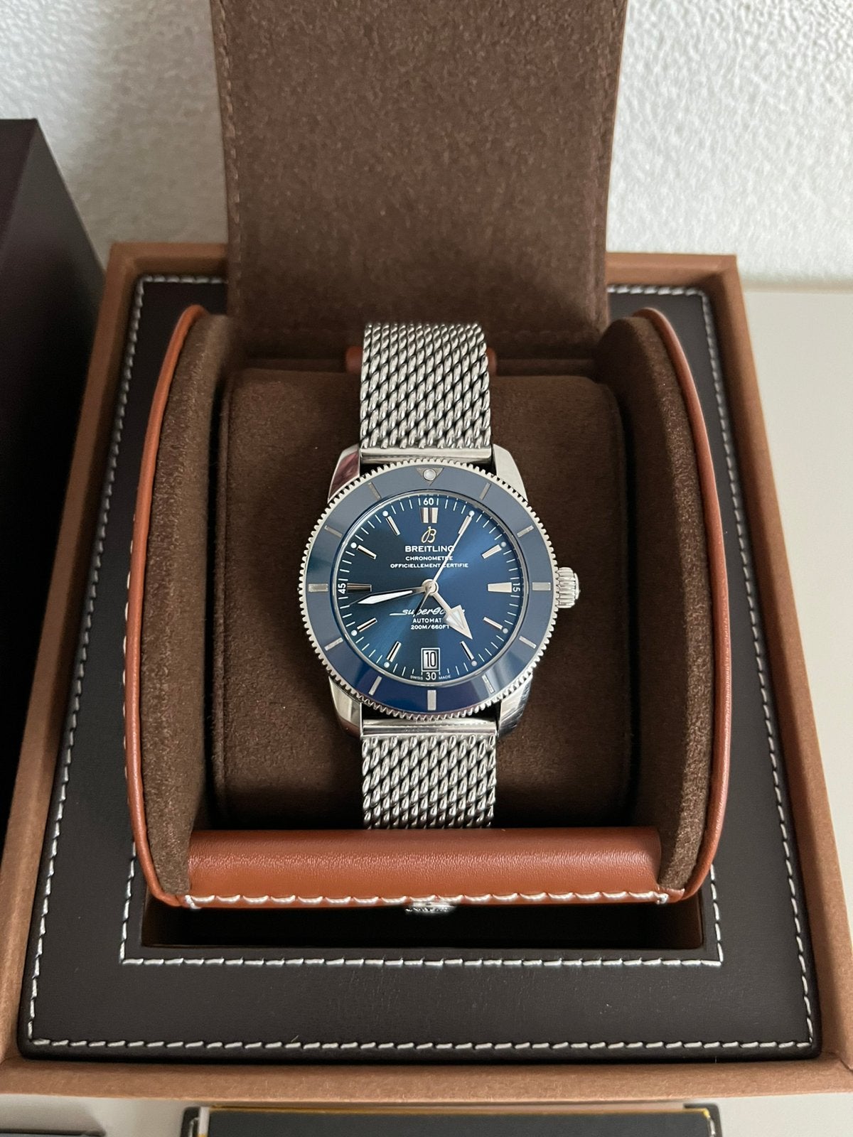 Breitling Superocean Heritage II 42mm blauw, Ophalen, Staal, Gebruikt, Staal