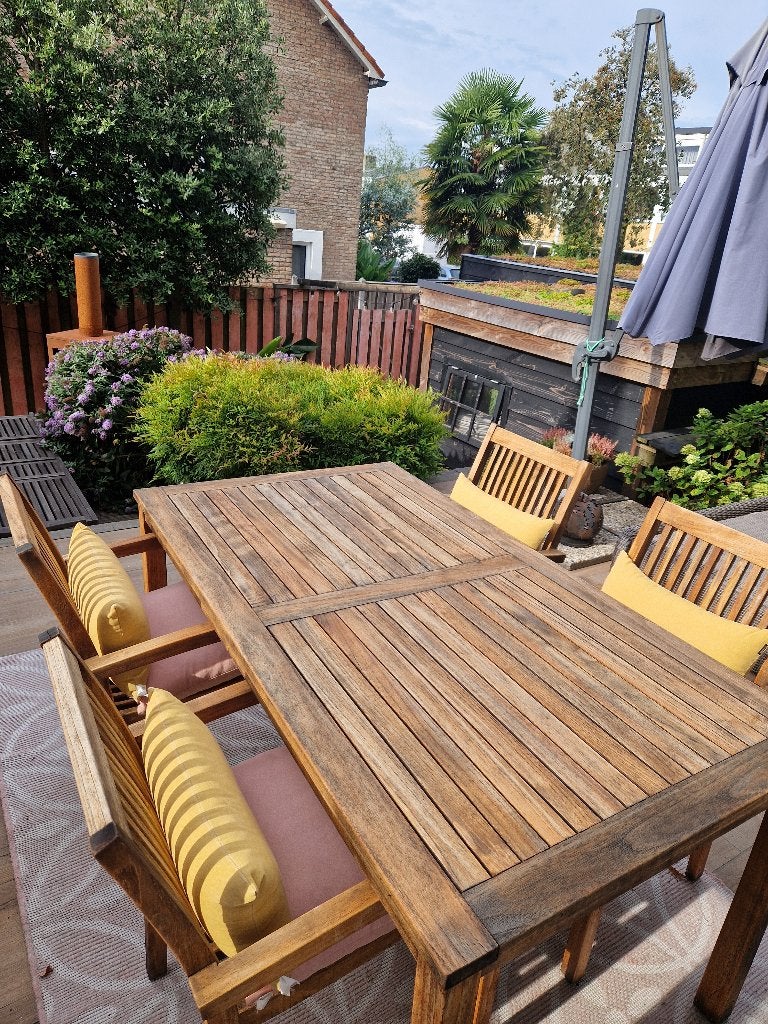Sunyard tuinset tafel 4 stoelen teak, Tuin en Terras, Ophalen, 4 zitplaatsen, Gebruikt, Teakhout