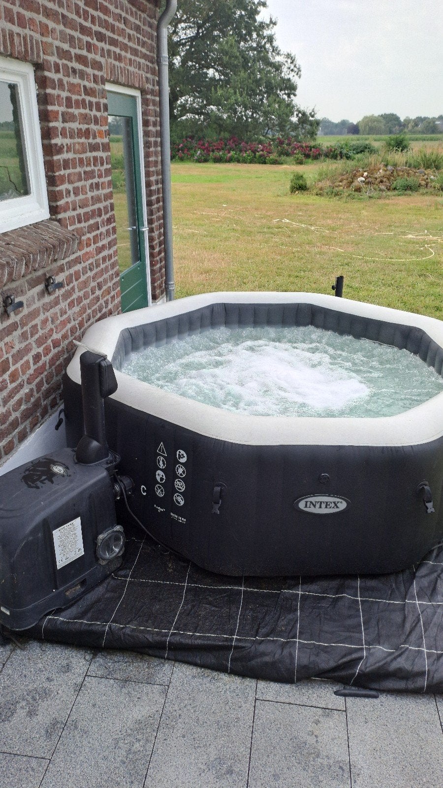 Jacuzzi intex zout 218x218x71, Ophalen, Gebruikt, Afdekzeil