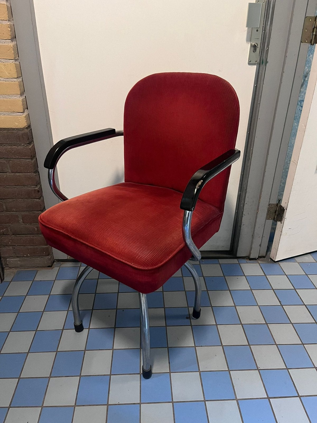 Bureaustoel Gispen ribfluweel, Ophalen, Gebruikt, Rood, Bureaustoel