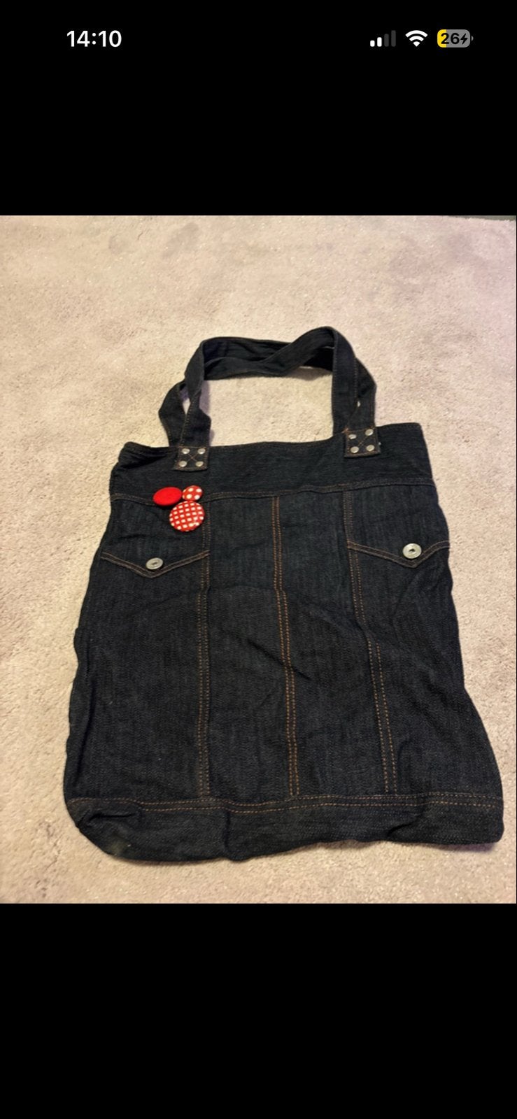 Leuke denim tas met rode accenten, Ophalen of Verzenden, Gebruikt, Blauw, Shopper