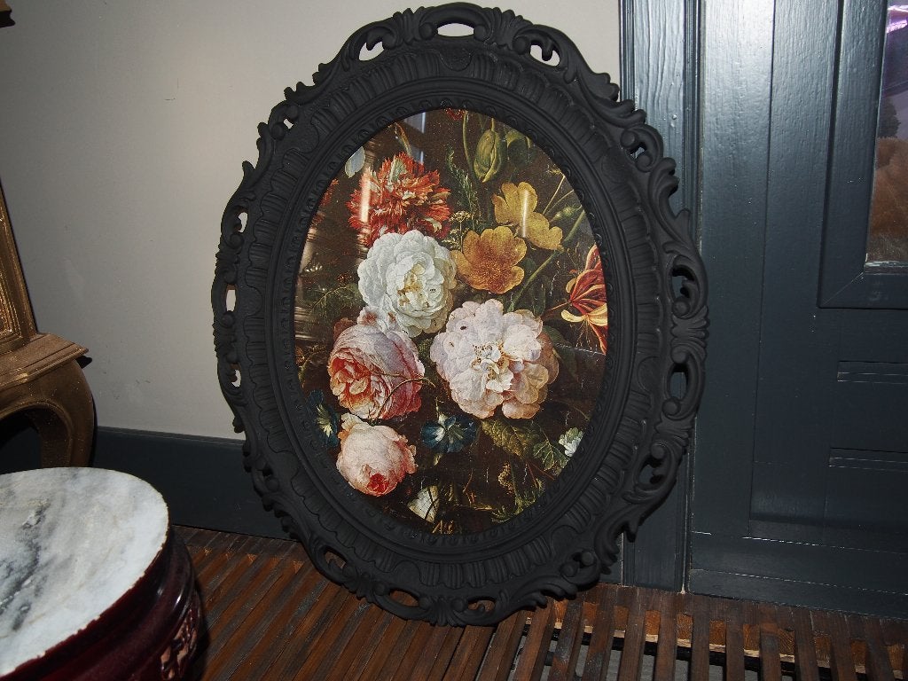 Ovale Brocante Lijst met bloemen, Ophalen, Gebruikt, 50 tot 75 cm, Tekening