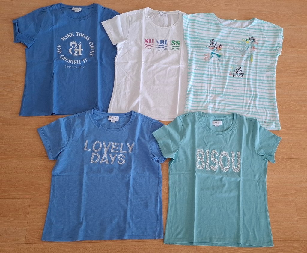 5 t-shirts maat Large / L. Cotton Club/Gerry Weber dames!, Kleding | Dames, T-shirts, Blauw, Maat 42/44 (L), Ophalen of Verzenden