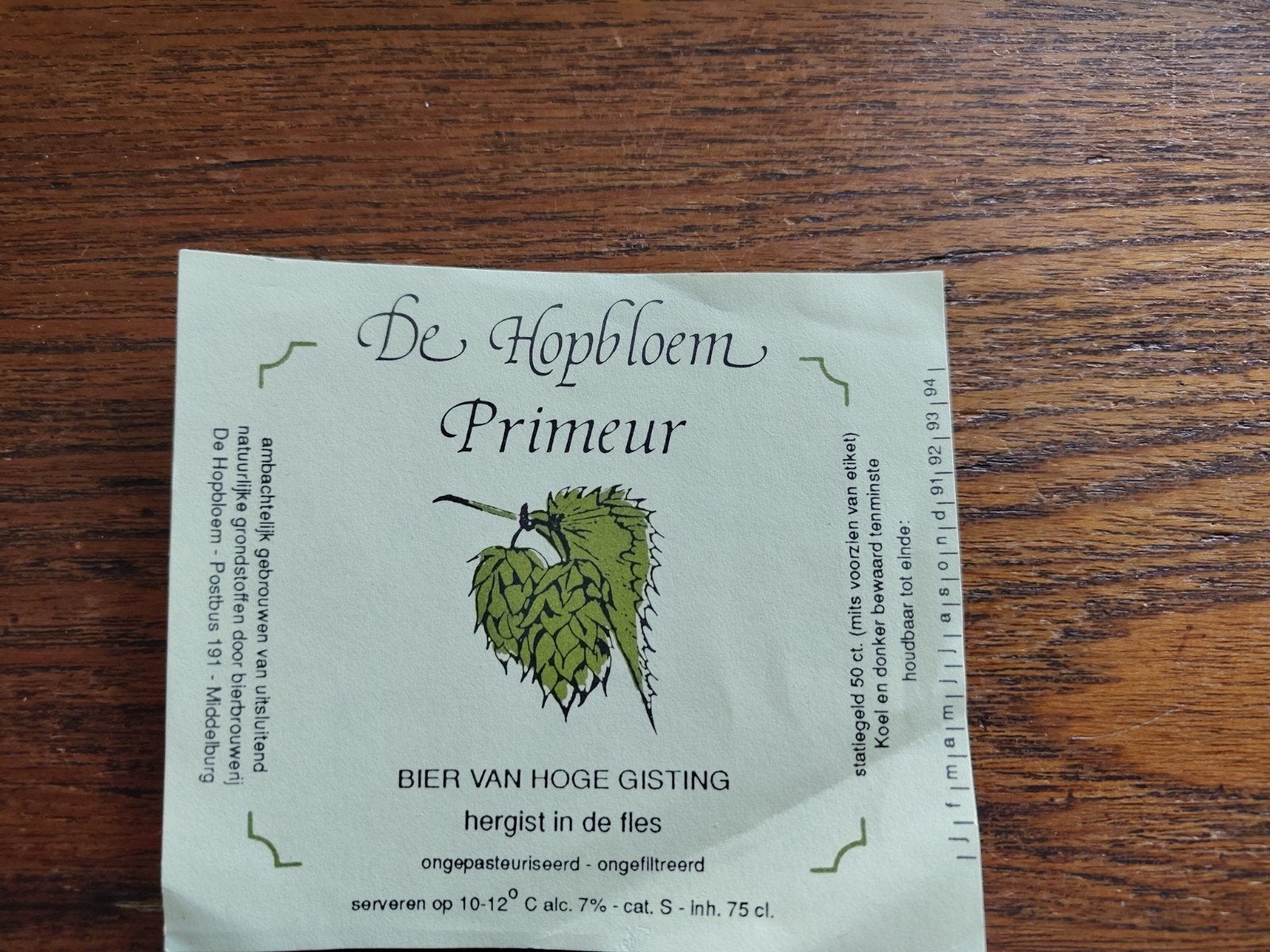 Etiket brouwerij De Hopbloem Middelburg, Verzamelen, Ophalen of Verzenden, Nieuw, Overige typen, Overige merken