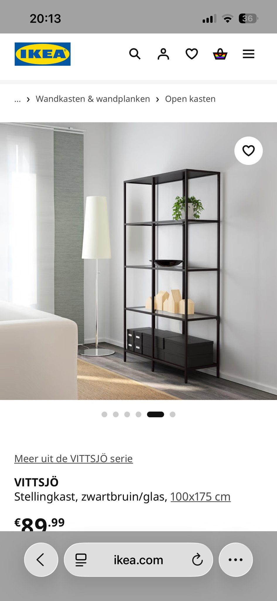 IKEA VITTSJÖ Stellingkast zwartbruin/glas, 100x175 cm, Ophalen, Zo goed als nieuw