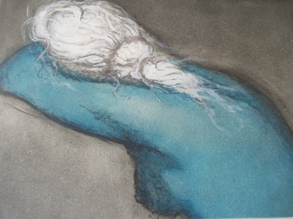 Olieverf schilderij "Rustende naakte vrouw" (Bob Denneboom), Hout, Ophalen of Verzenden, Gelimiteerde oplage, Olieverf