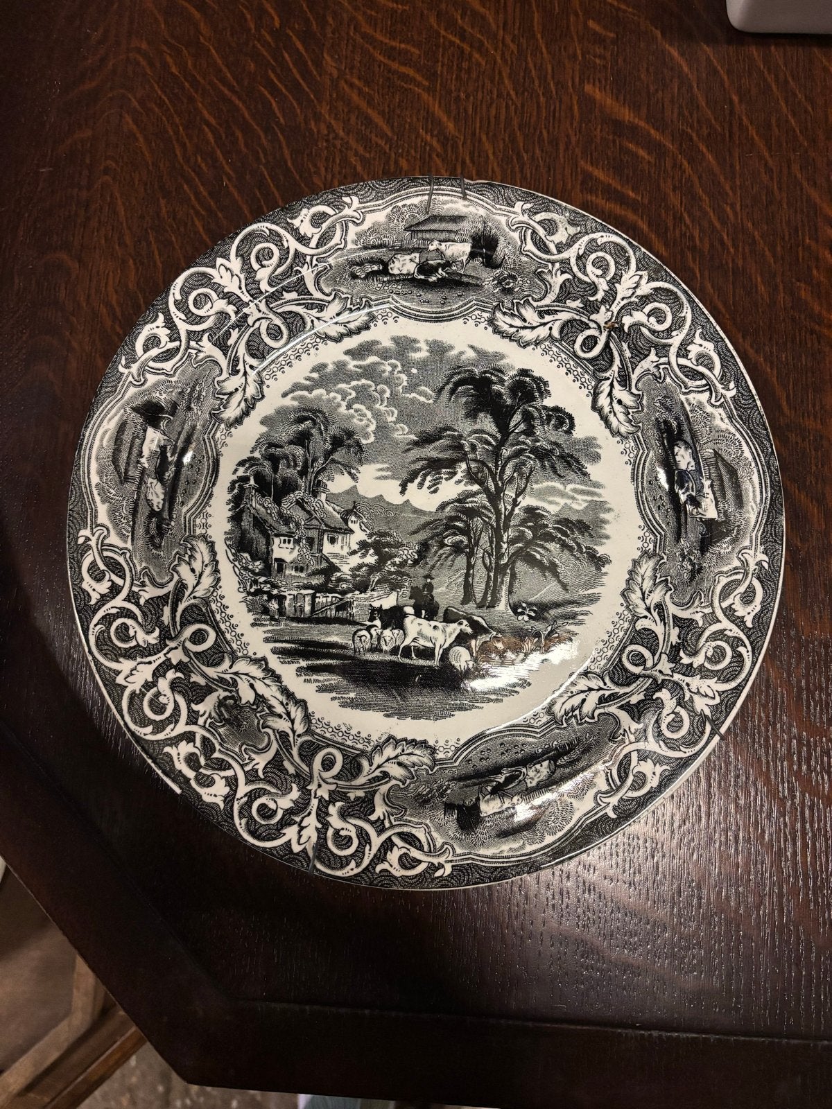 Antiek decoratief bord 'Cattle Scenery' - Zwart-wit, Ophalen of Verzenden