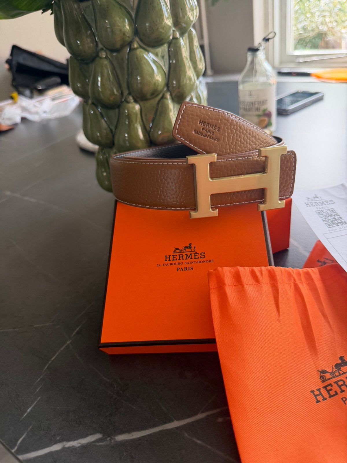 Hermes riem, 95 tot 105 cm, Bruin, Echt leder, Nieuw