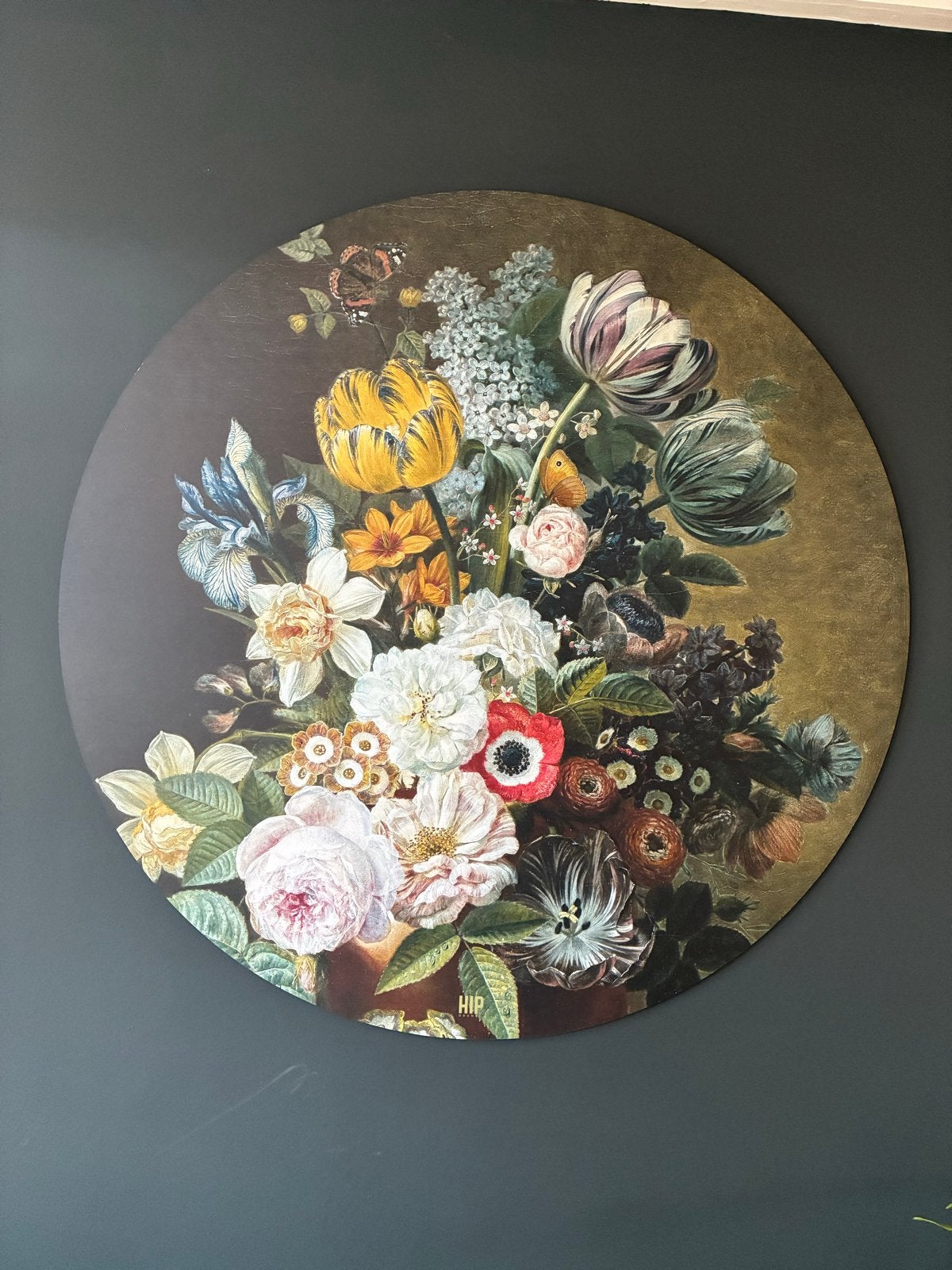 Rond schilderij met bloemen van hip 180cm, Ophalen, Zo goed als nieuw, Schilderij, 75 tot 100 cm