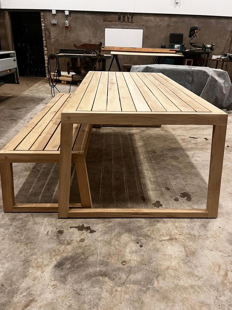 Mooie eiken buiten tafel - Optionele afmetingen, Tuin en Terras, Ophalen, Nieuw, Rechthoekig