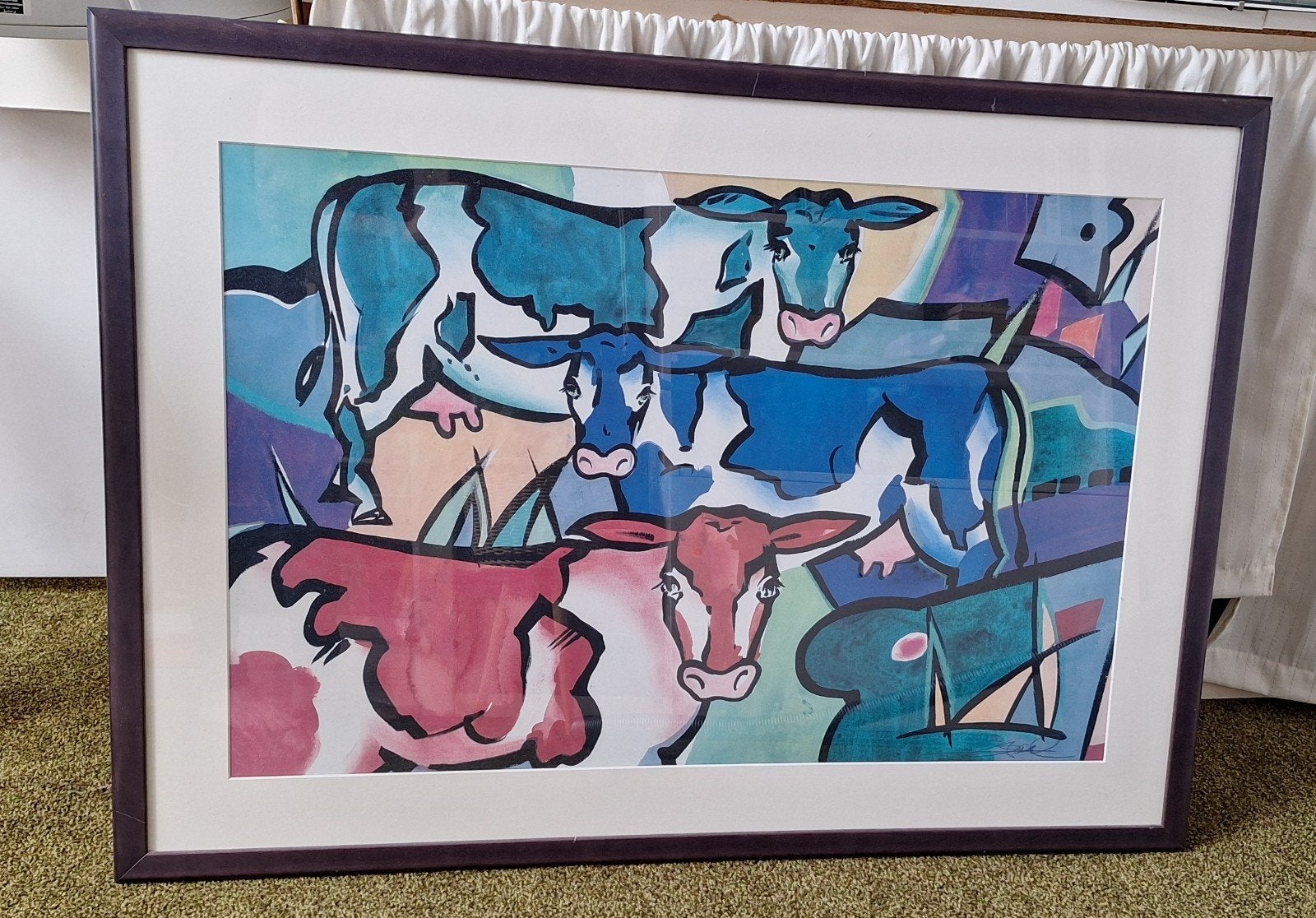 Modern schilderij van koeien in levendige kleuren, Ophalen, Acrylverf, Papier/karton, Dieren