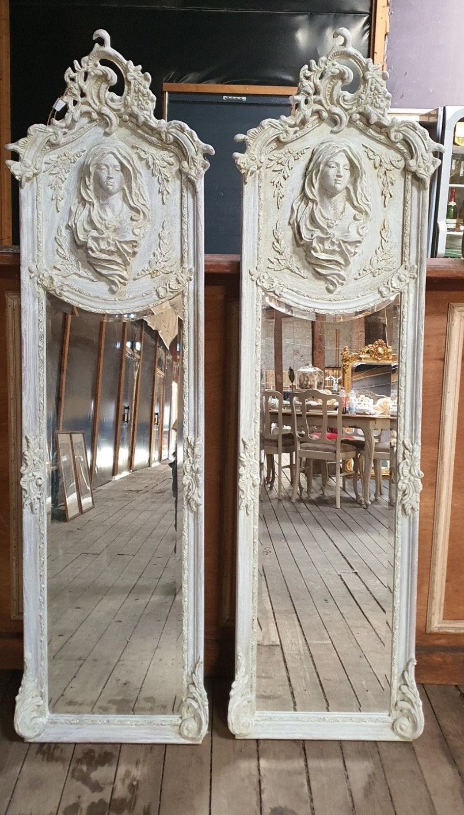 Prachtige betonlook passpiegel set met Madonna amulet, Ophalen of Verzenden, Zo goed als nieuw, Minder dan 100 cm, Rechthoekig