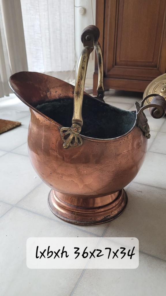“Vintage koperen kolen/haardhoutkit  – koper – brocante, Ophalen of Verzenden, Koper