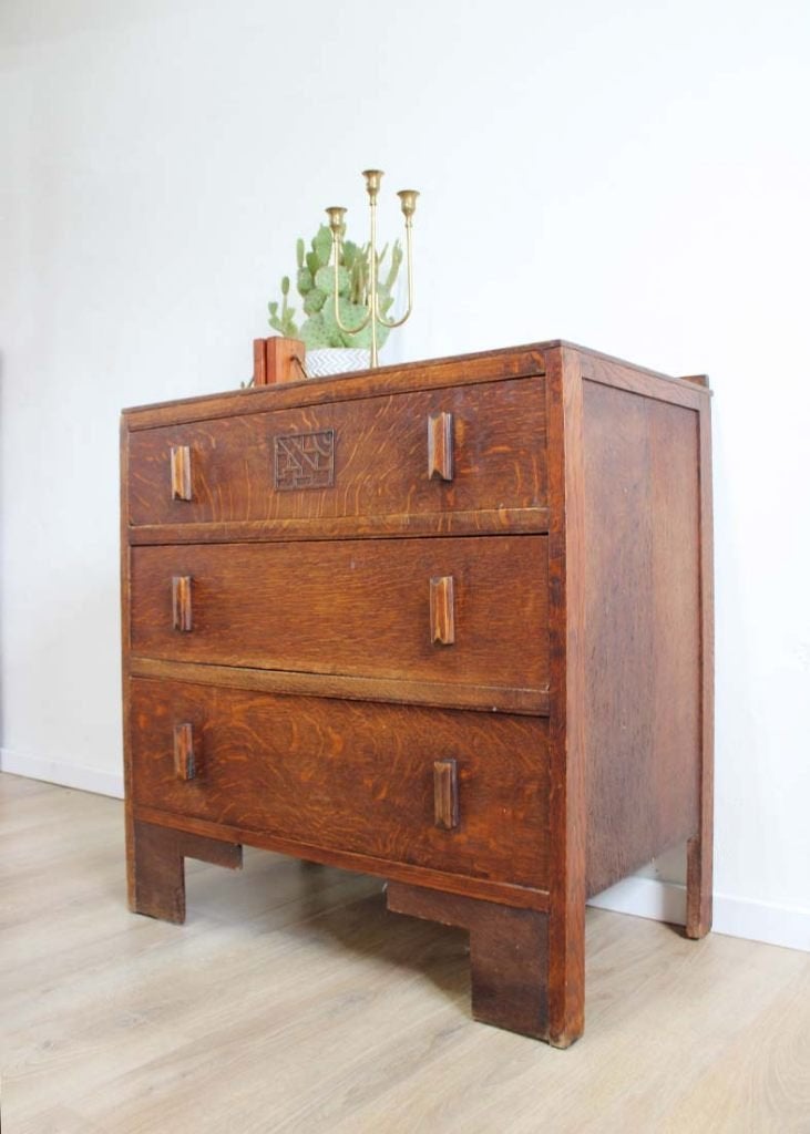 Antieke houten Art Deco ladekast. Vintage commode / kast, Ophalen