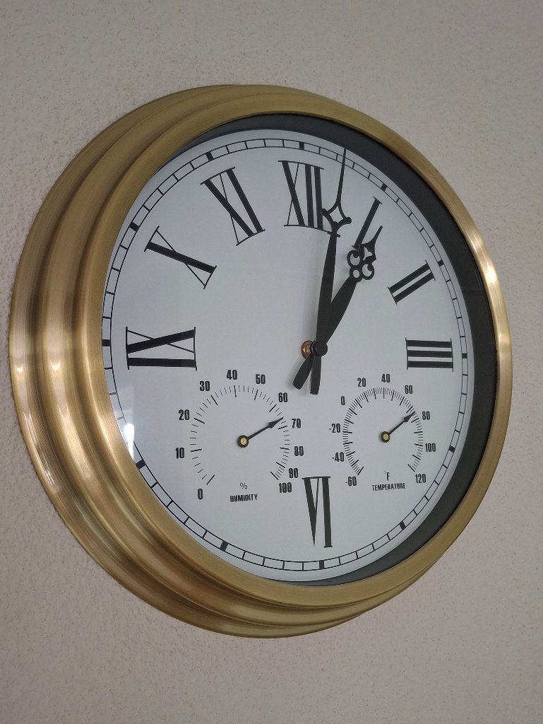 Klok 38cm goudkleurig, Ophalen, Goud, Met thermometer, Analoog