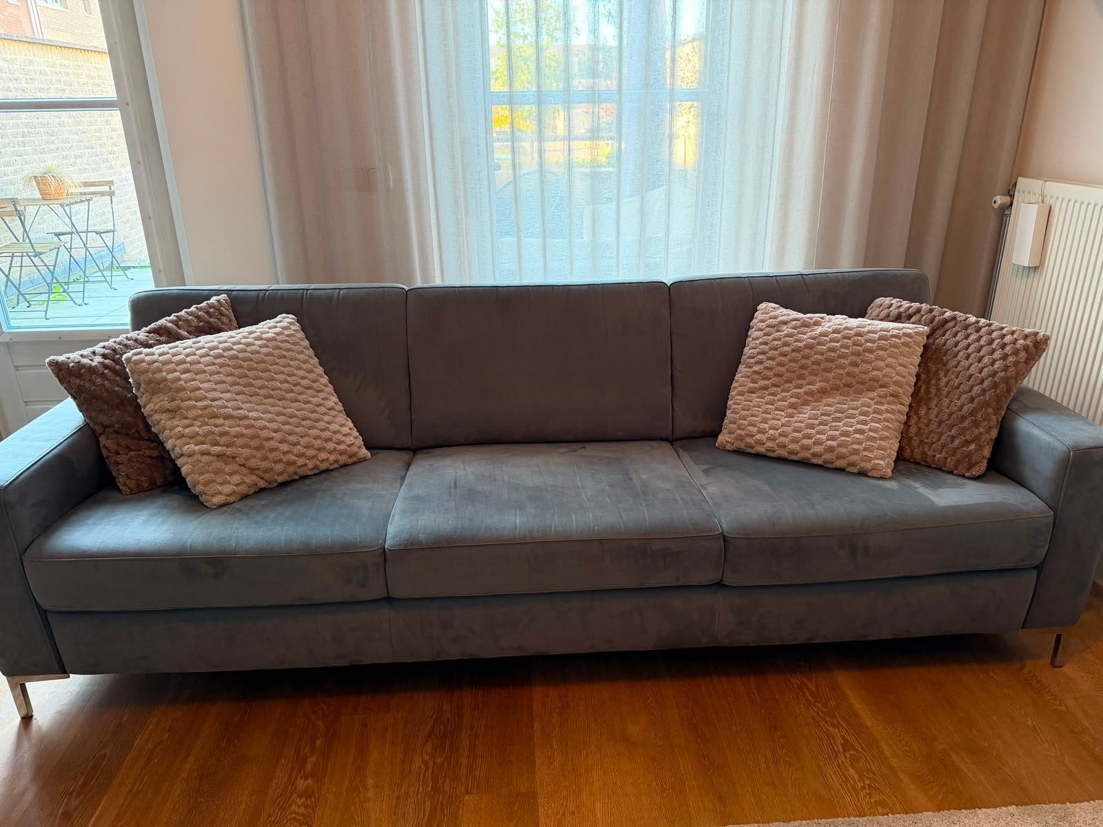 Montel Driezitsbank -  blauwgrijs (excl. kussens), Ophalen, 250 tot 300 cm, Gebruikt, Minder dan 75 cm