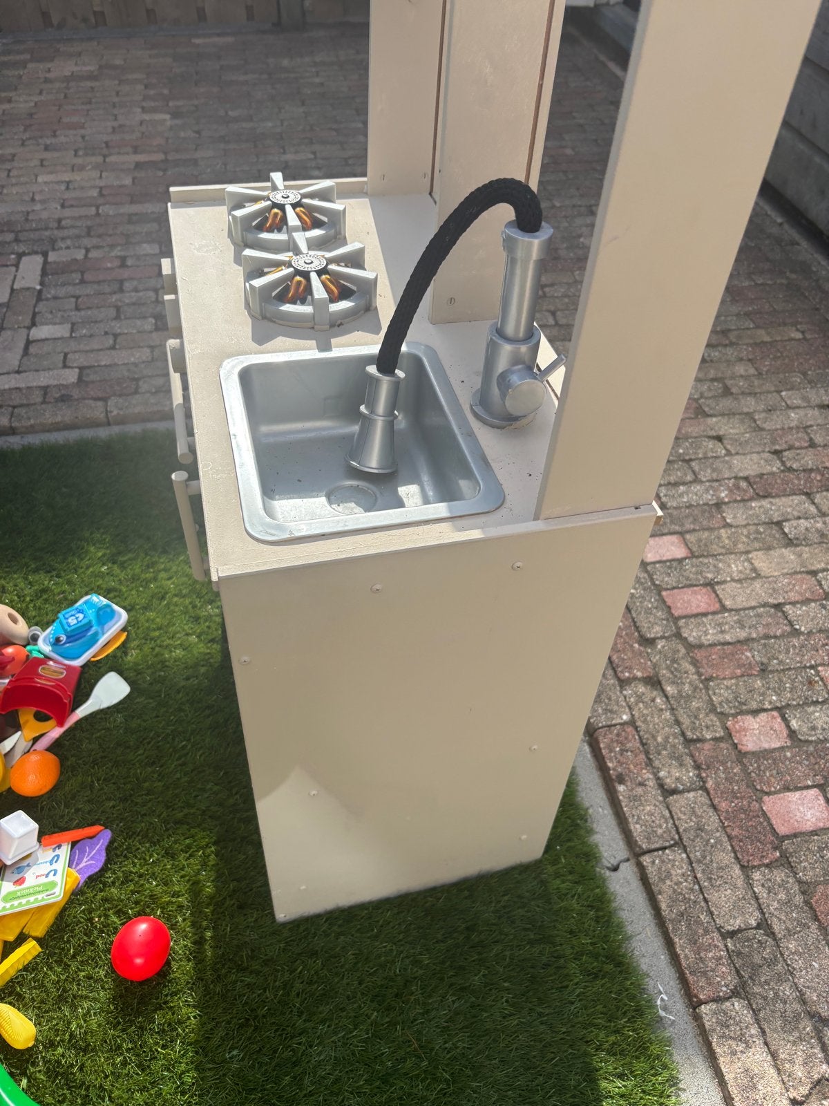 Speelgoed keukentje beige met uitgebreid speelgoed, Ophalen, Gebruikt, Hout, Speelkeuken