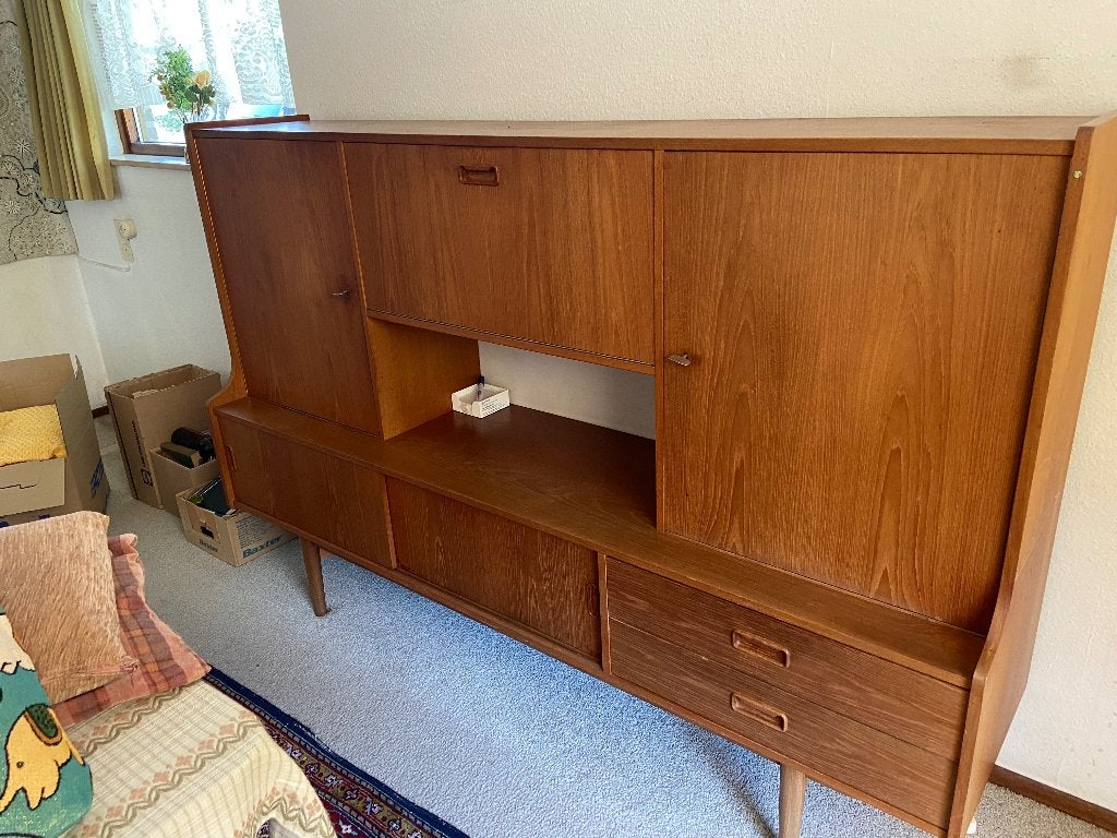 Vintage Deens design meubel dressoir, Ophalen, Gebruikt, Met klep(pen), Teakhout