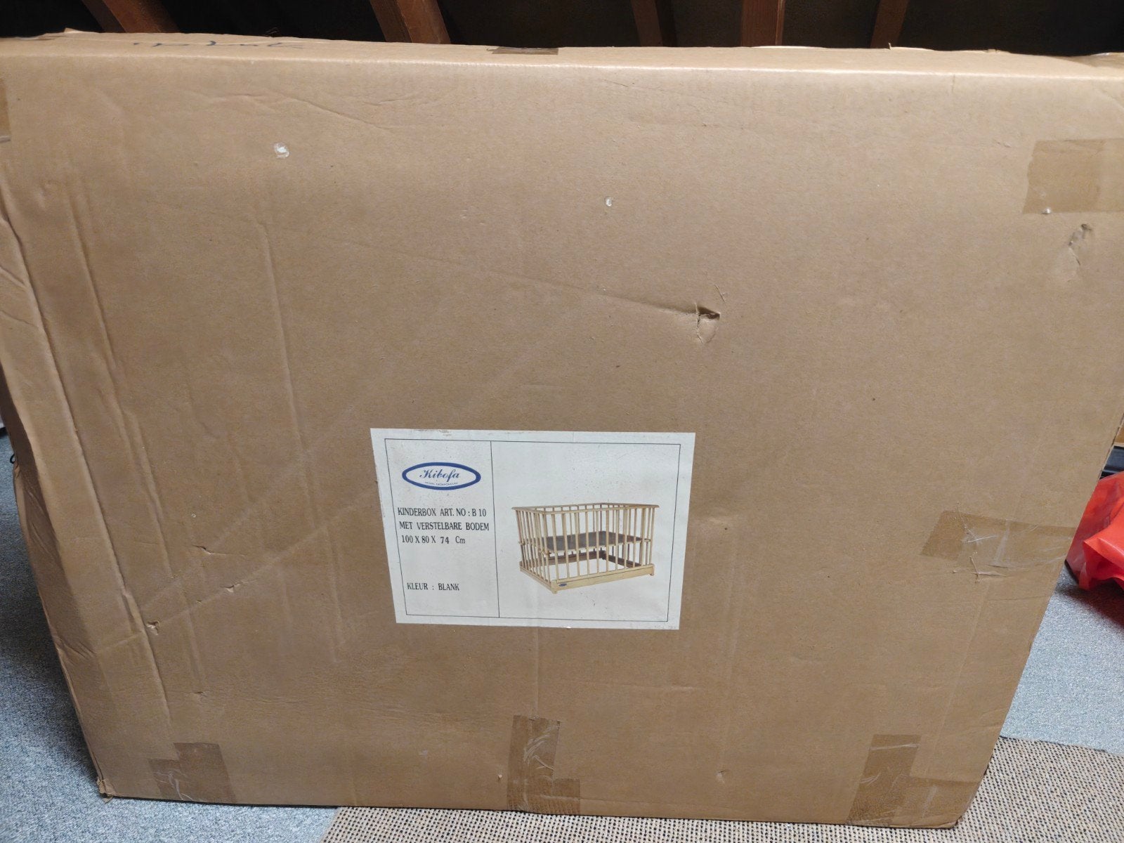 Houten box met boxkleed - Kibofa B10 (100x80x74 cm), Kinderen en Baby's, Boxen, Gebruikt, Rechthoekig, In hoogte verstelbaar, Boxkleed