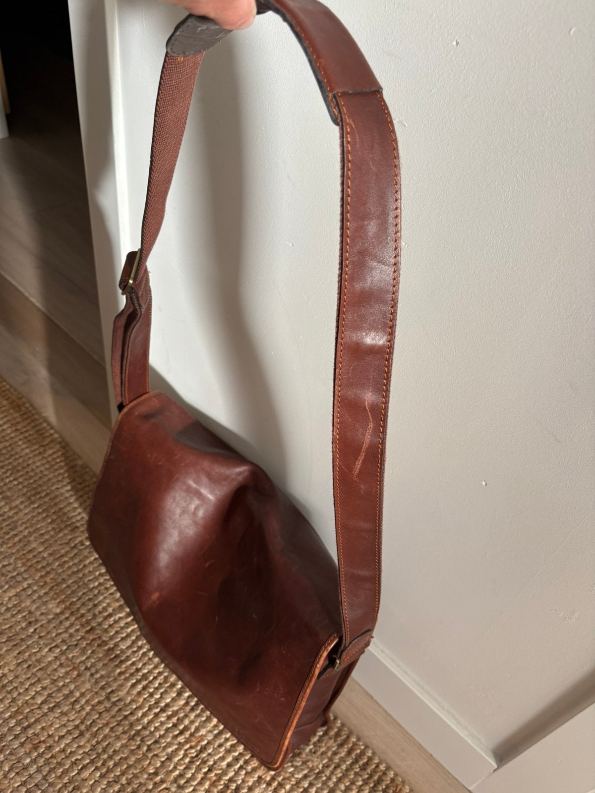 Leren Aktentas / Laptoptas / draagriem / kastanjebruin, Verzenden, Zo goed als nieuw, Bruin, Leer