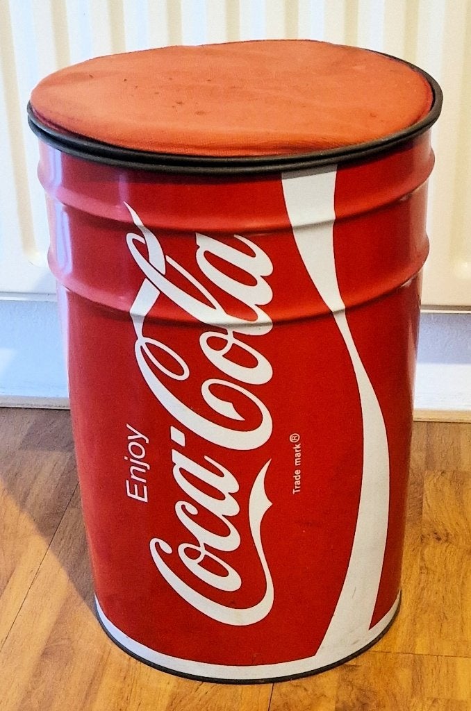 Vintage Coca-Cola Opbergton / Zitkruk (H44 x D30 cm), Ophalen of Verzenden, Gebruikt, Overige typen