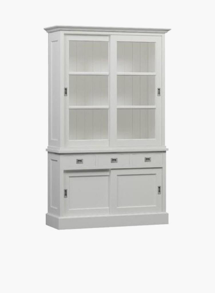 Witte buffetkast met glazen schuifdeuren, Huis en Inrichting, Ophalen, Gebruikt, 100 tot 150 cm, 200 cm of meer