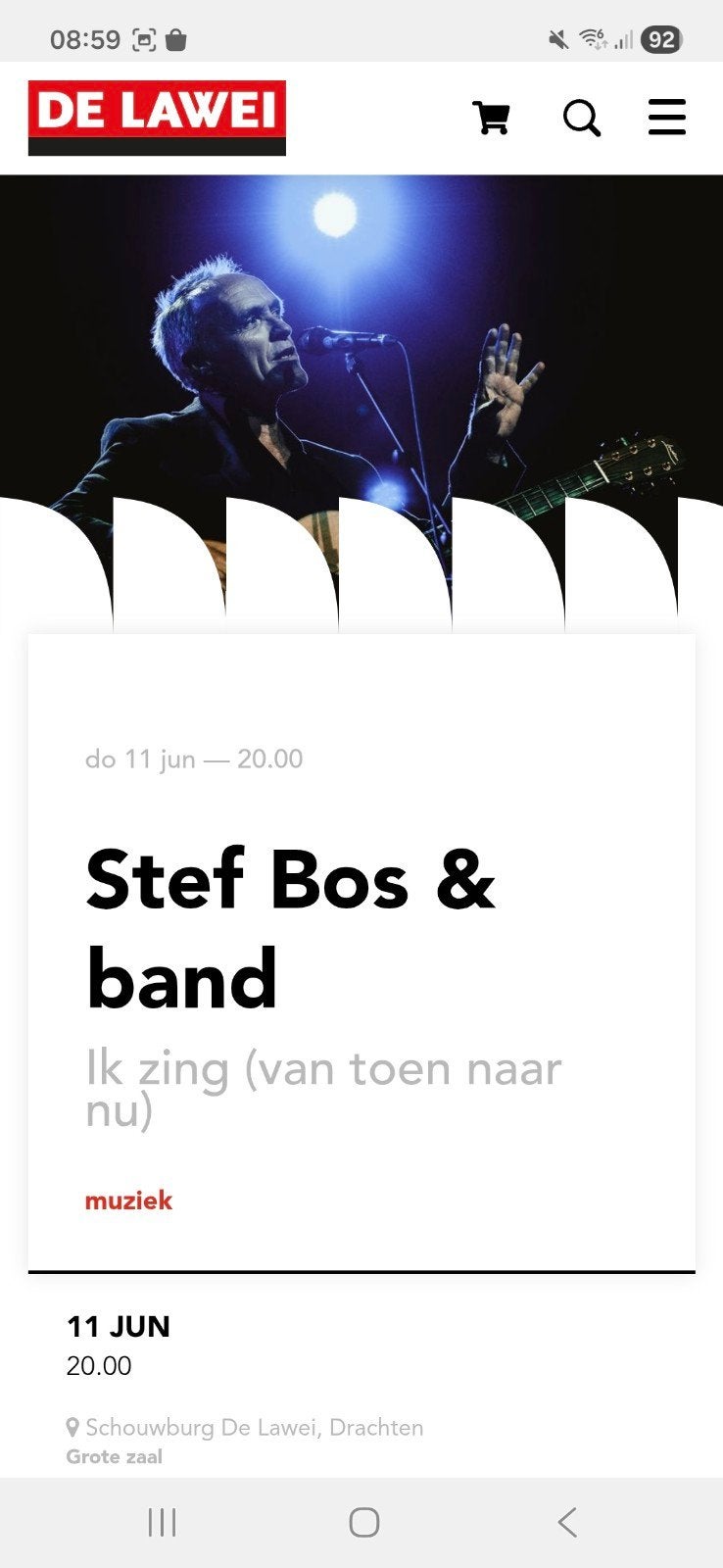 Stef Bos & band twee tickets 11 Juni Lawei Drachten, Twee personen, Juni