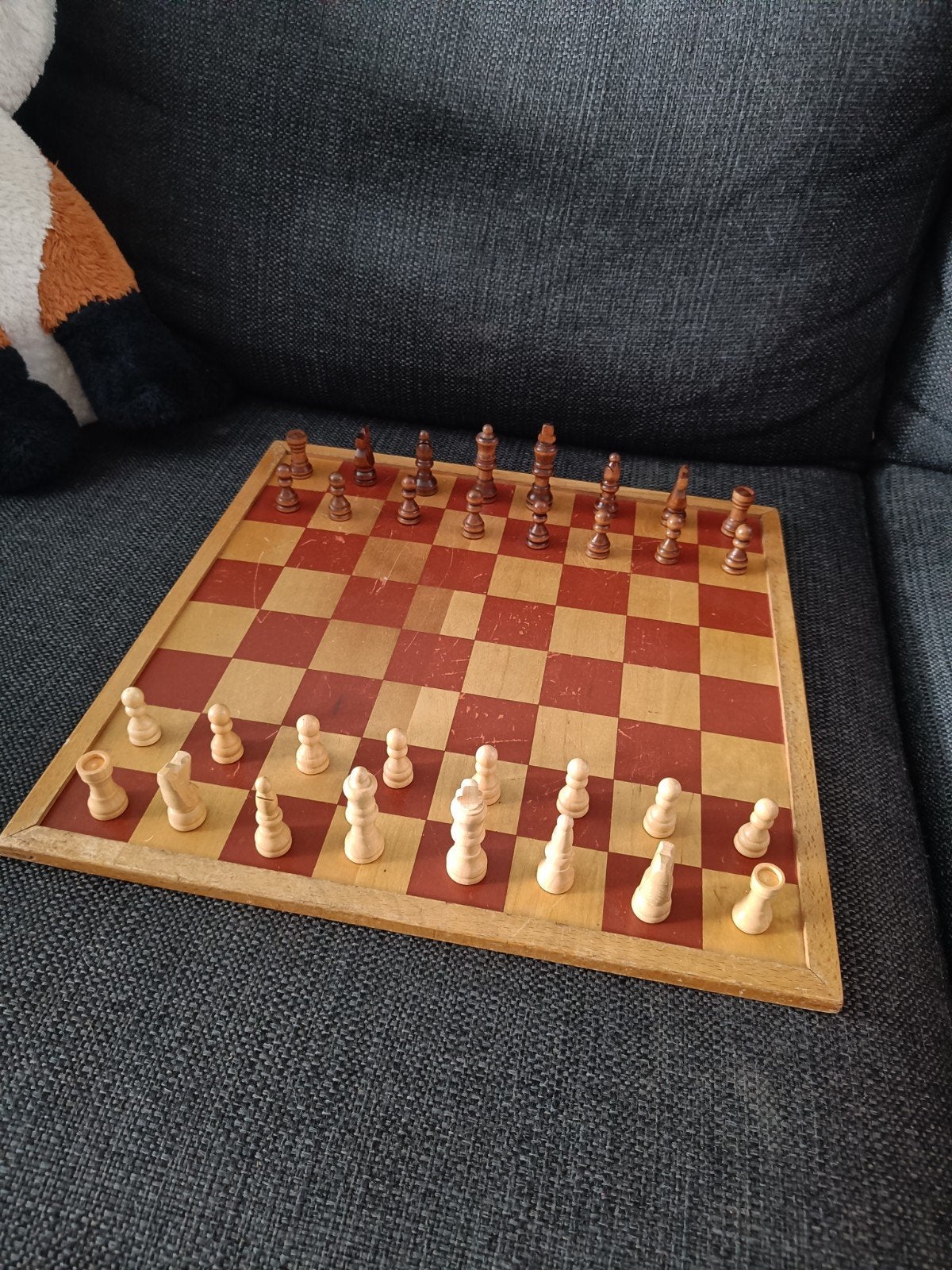 Houten dam/Schaakbord met houten Stukken, Ophalen of Verzenden, Minder dan 500 stukjes, Gebruikt, Schaken