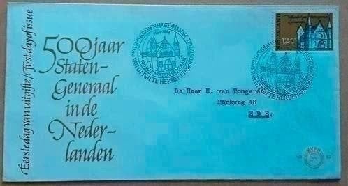 FDC E62 500 jaar Staten-Generaal 1964 NL beschreven, Postzegels en Munten, Ophalen of Verzenden