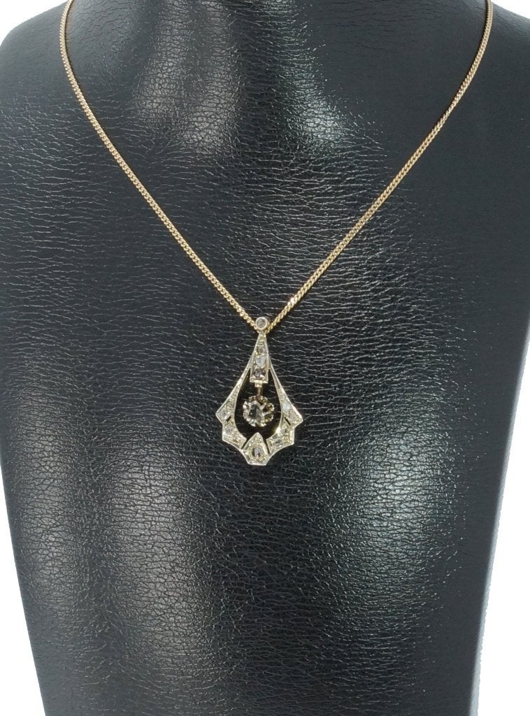 Art Deco diamanten 14k gouden antiek ketting hanger, Ophalen of Verzenden, Goud, Hanger, Met edelsteen