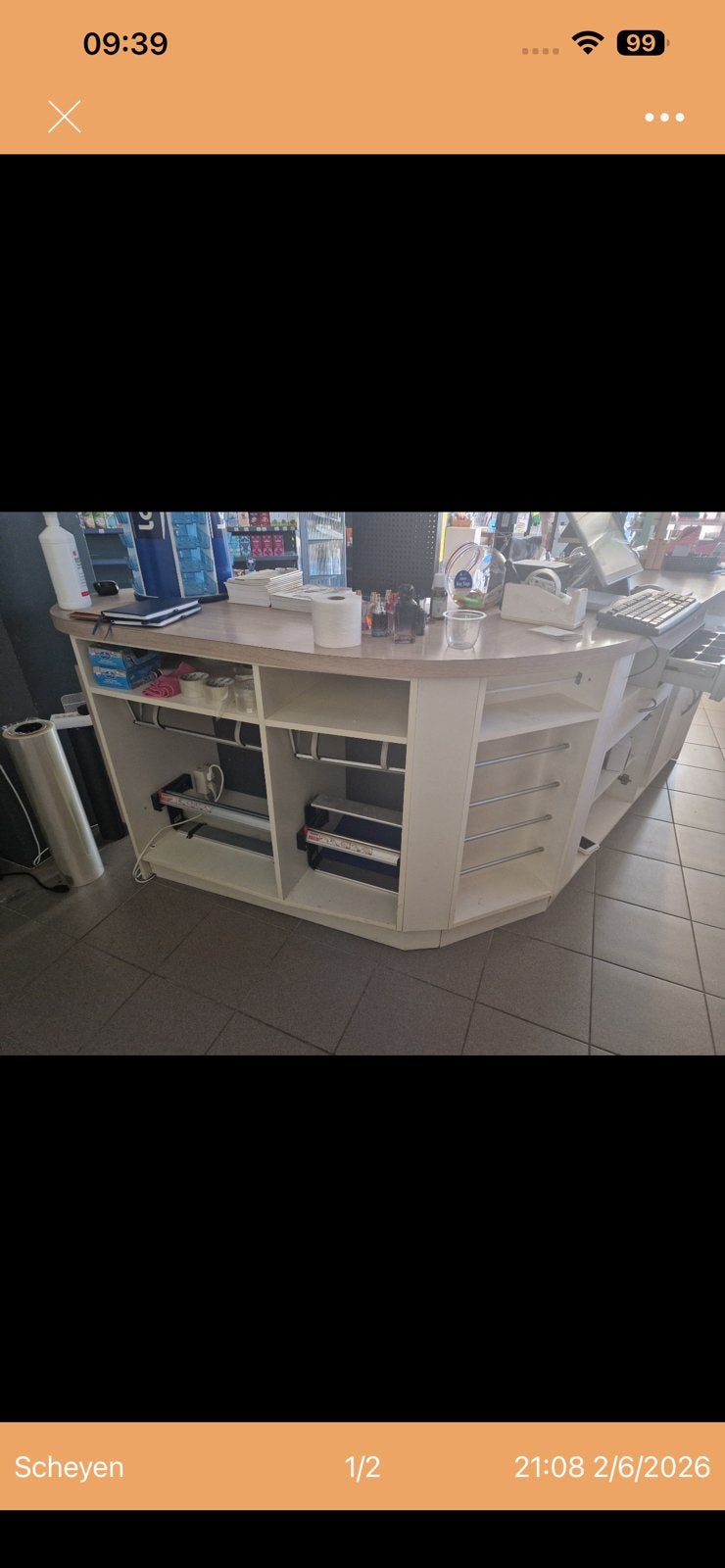 Hoekbalie balie toonbank met rolhouders en lades, Ophalen