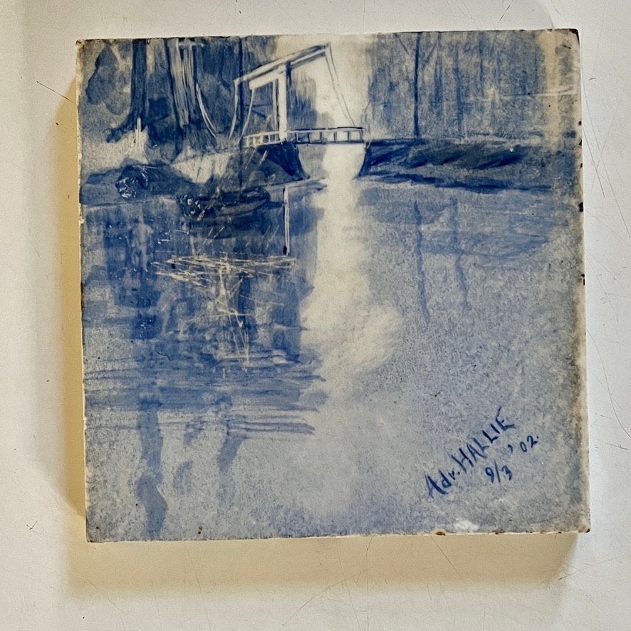 Antiek schilderij op tegel, Antiek en Kunst, Ophalen of Verzenden
